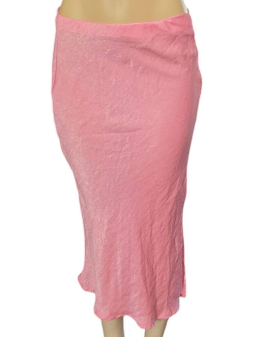 Liv Los Angeles Pink Satin Midi Slip Skirt Bias Cut W/ Slit Y2K Size Medium